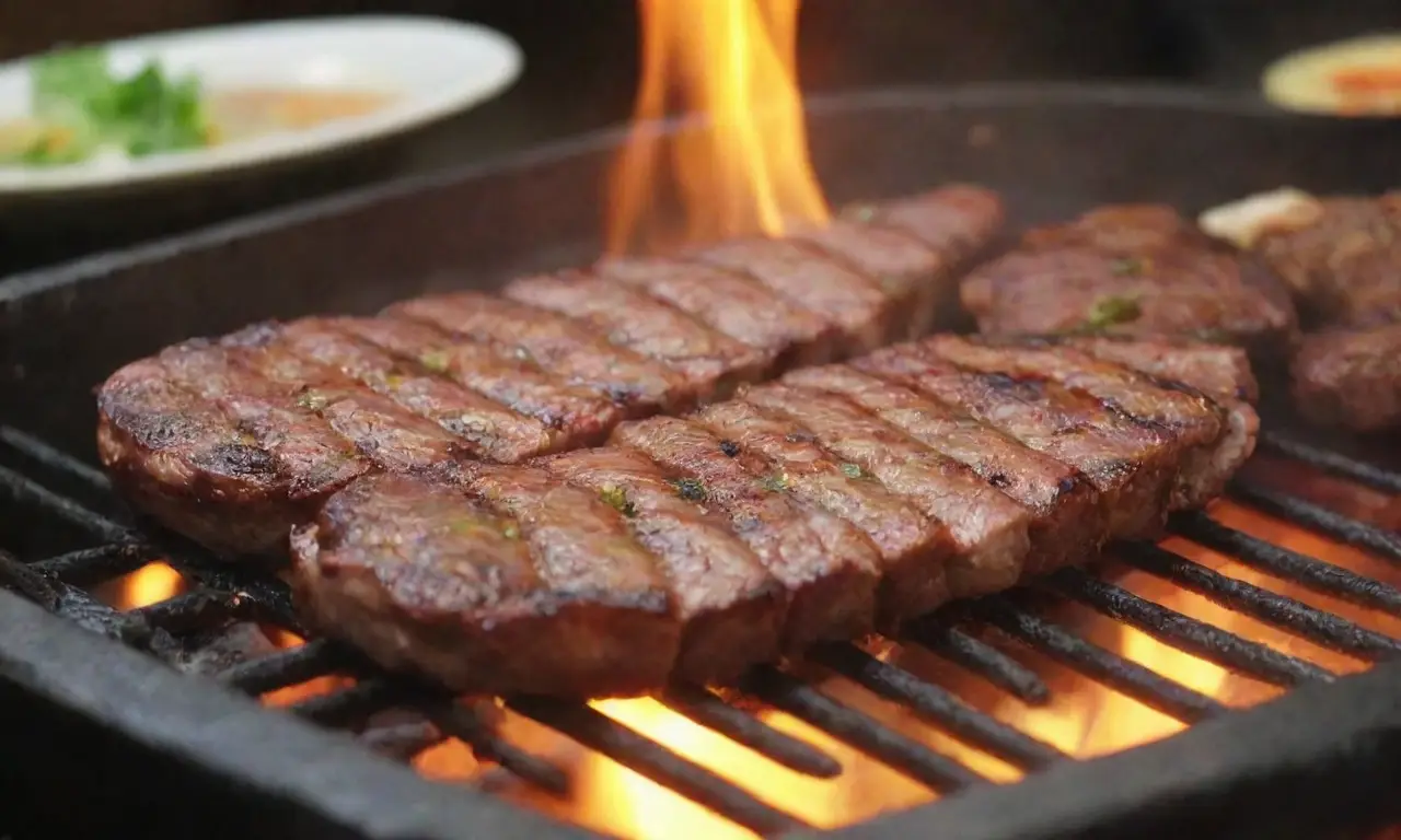 Cerdo a la parrilla vibrante en la cocina coreana