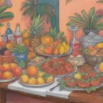 Decoración colorida y festiva con frutas tropicales