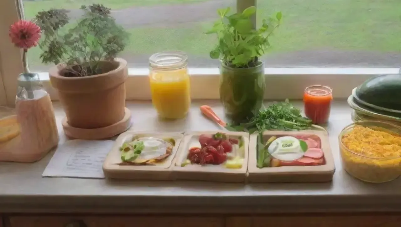 Cocina luminosa y acogedora lista para un desayuno vibrante y delicioso