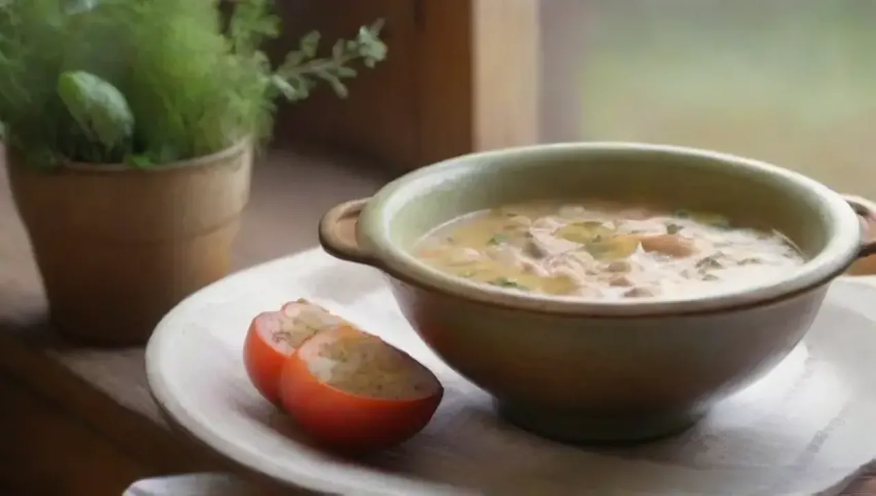 Sopa de frijoles blancos humeante en un tazón rústico, rodeada de un ambiente acogedor y aromas de cocina