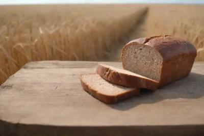 Pan de centeno tradicional en mesa de madera