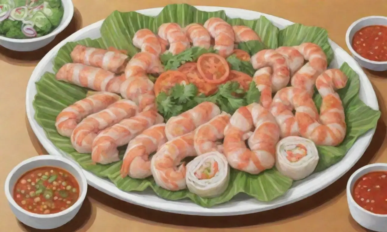 Deliciosos rollos de papel de arroz vietnamitas rellenos de mariscos y verduras frescas