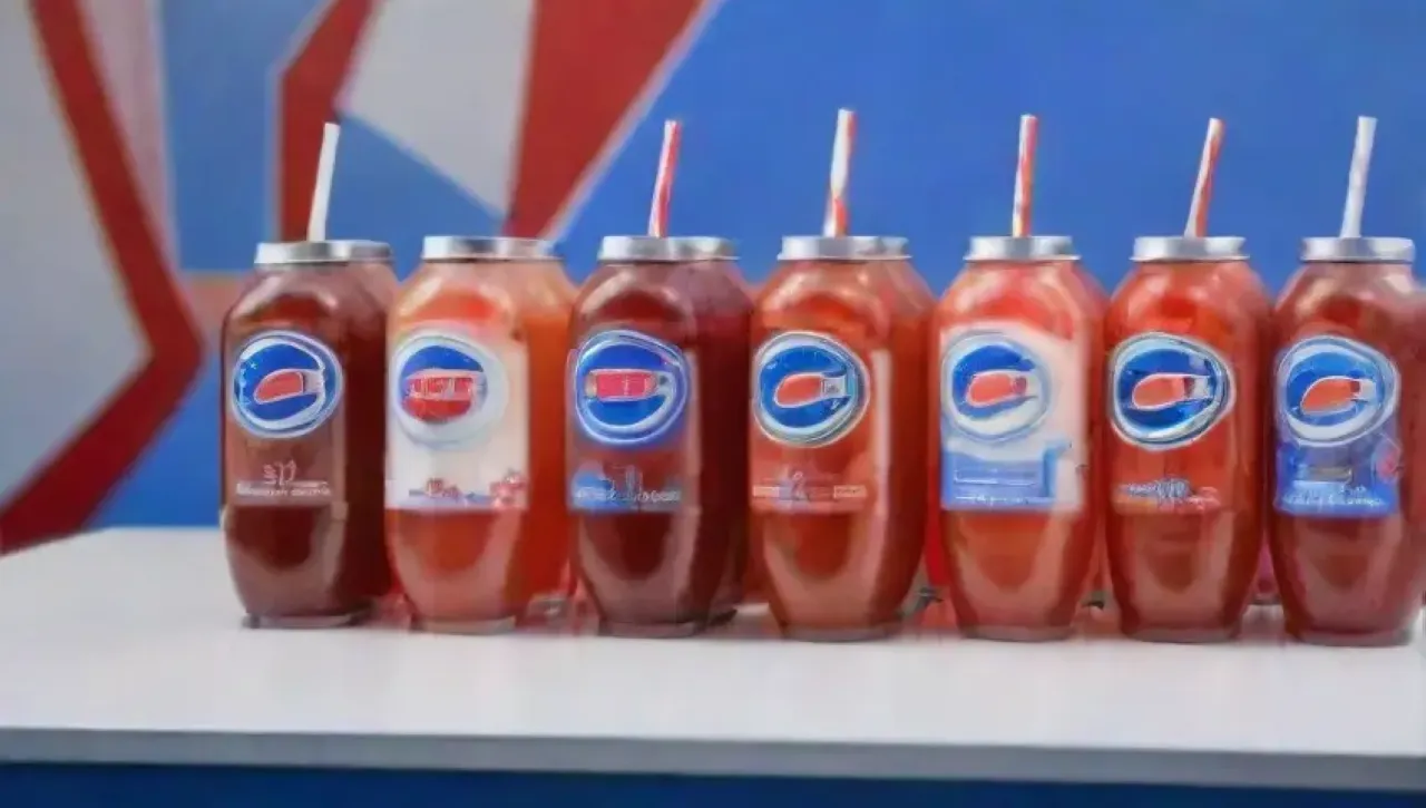 Un collage nostálgico de Pepsi con botellas vintage, anuncios retro y escenas festivas