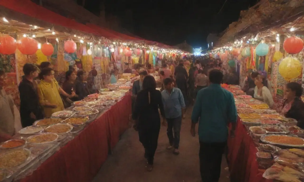 Fuegos artificiales de sabores y cultura en coloridos puestos festivos