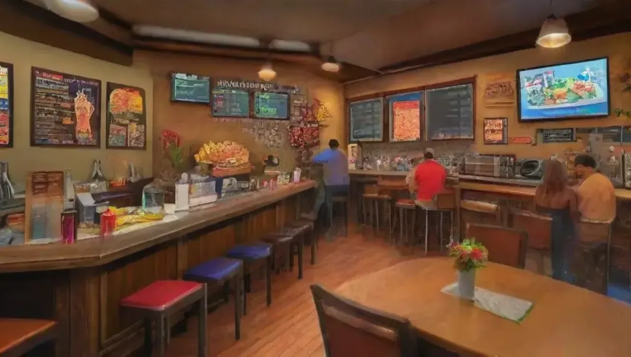 Un restaurante vibrante y acogedor, lleno de risas, buena comida y un ambiente animado