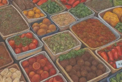 Colores vibrantes y sabores mediterráneos con ingredientes frescos y especias sabrosas