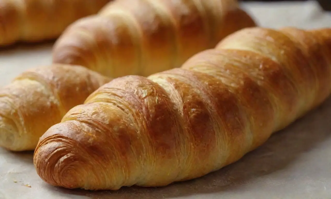 Croissant dorado y hojaldrado, servido caliente con café