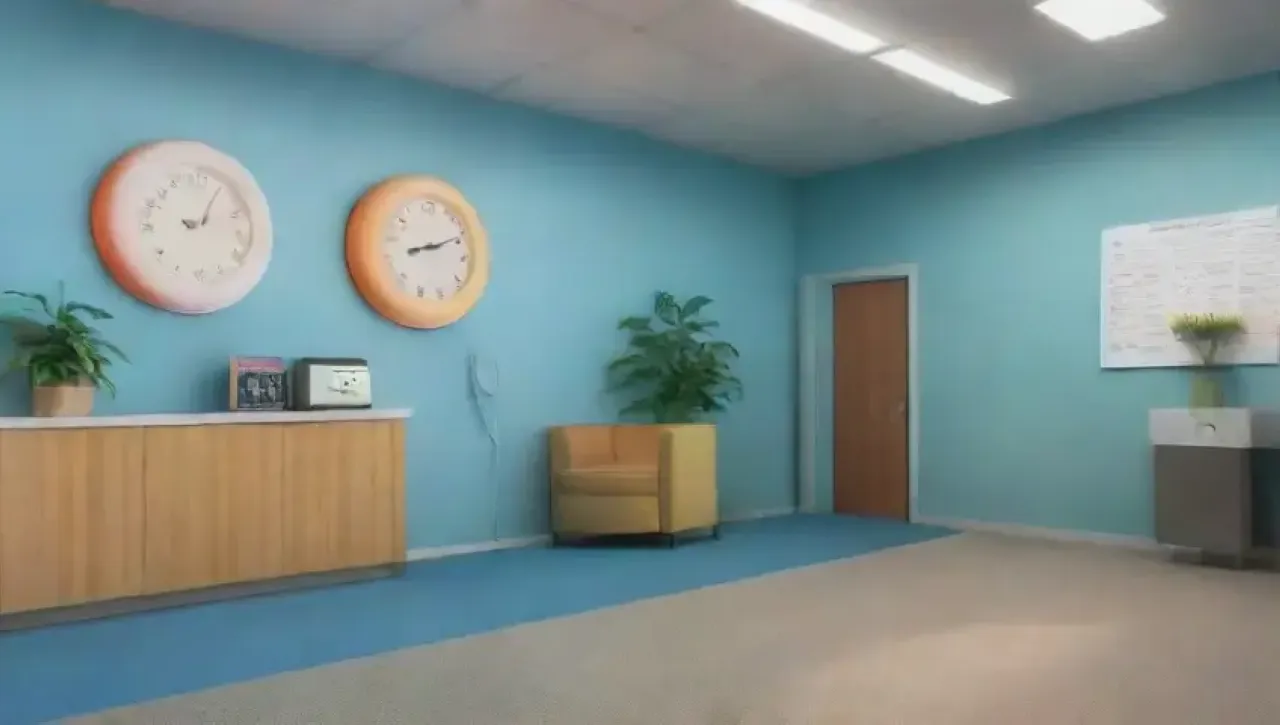 Una sala de espera tranquila con un ambiente acogedor y detalles que reflejan paciencia y expectativa