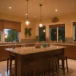 Cocina caribeña lujosa con ambiente íntimo y decorado elegante