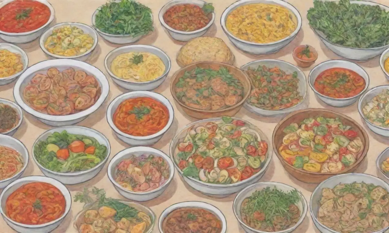 Platos coloridos y diversos con preparación rápida y sabrosas hierbas