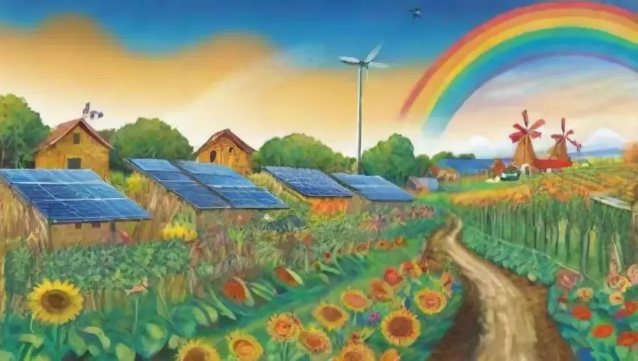 Un paisaje sostenible y vibrante donde la naturaleza y la comunidad conviven en armonía
