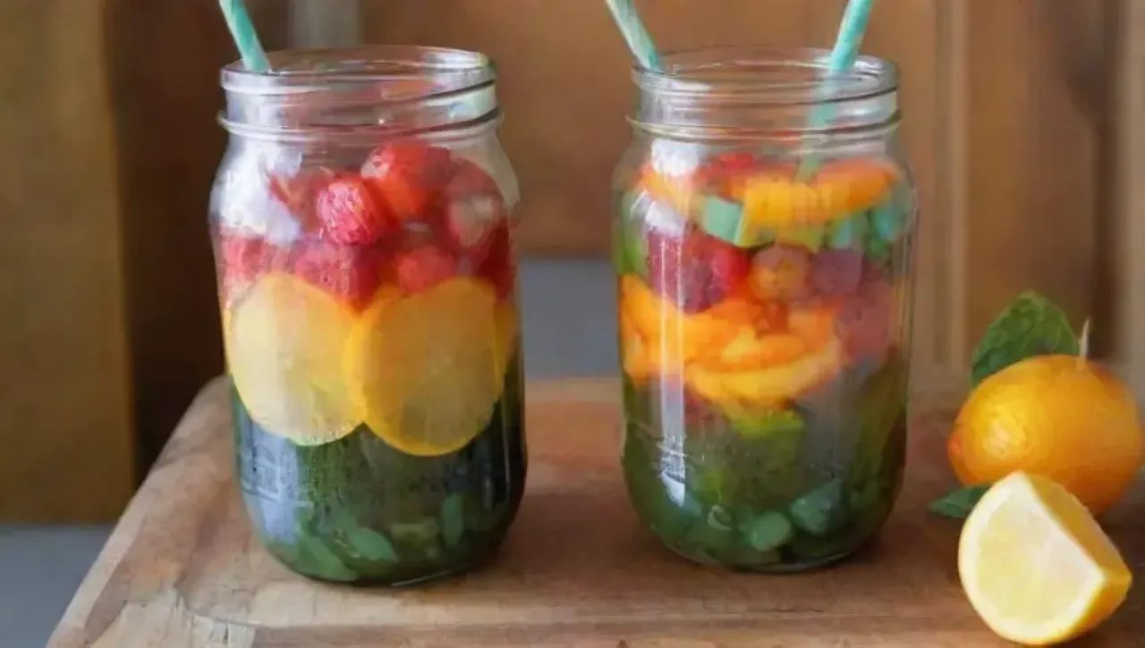 Frutas vibrantes y refrescantes en coloridos recipientes invitan a disfrutar