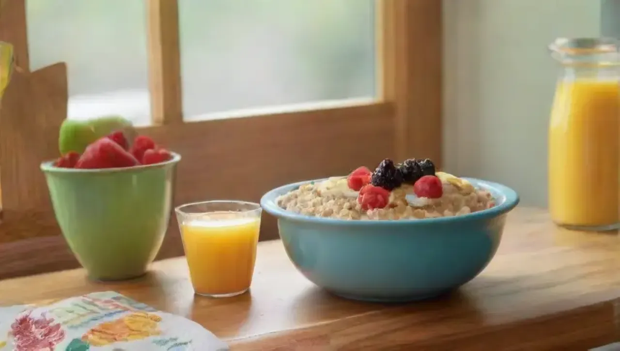 Un desayuno nutritivo y vibrante está listo en una cocina iluminada por la mañana