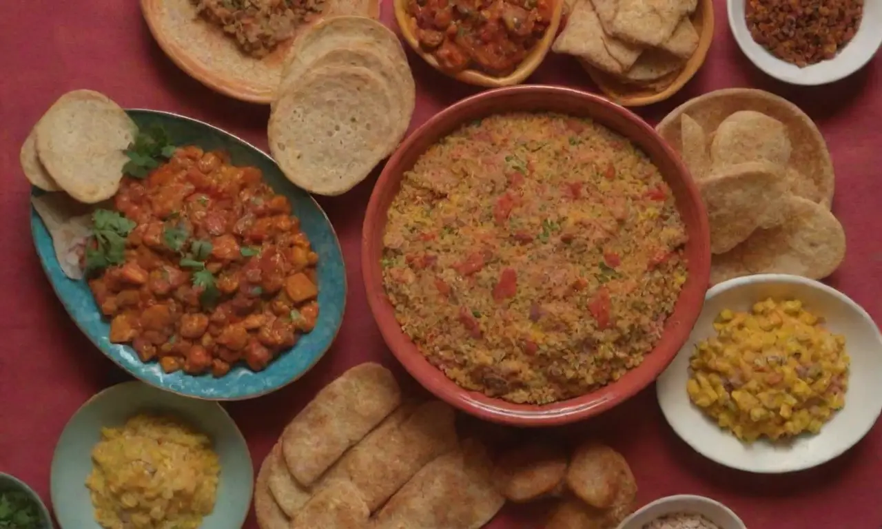 Platos coloridos y sabrosos, recetas nigerianas, celebraciones vibrantes y sabores tradicionales en reuniones alegres