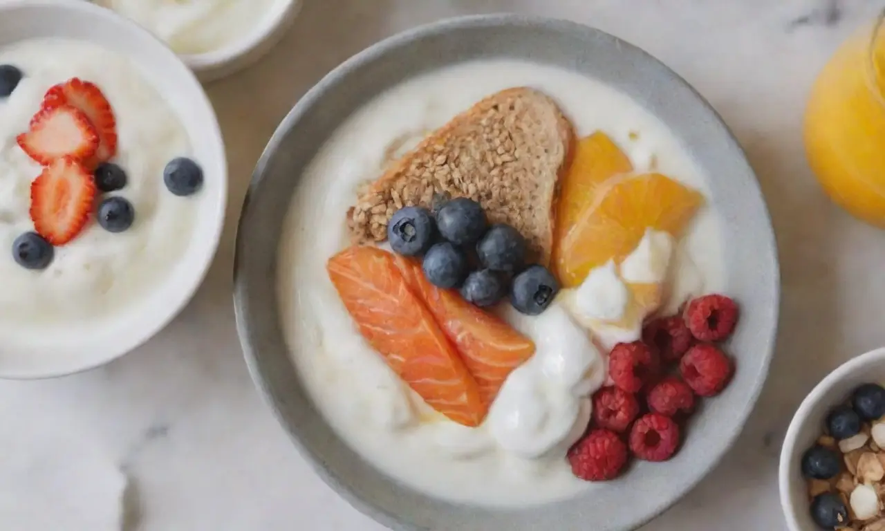 Desayuno nórdico con ingredientes saludables y colores vibrantes