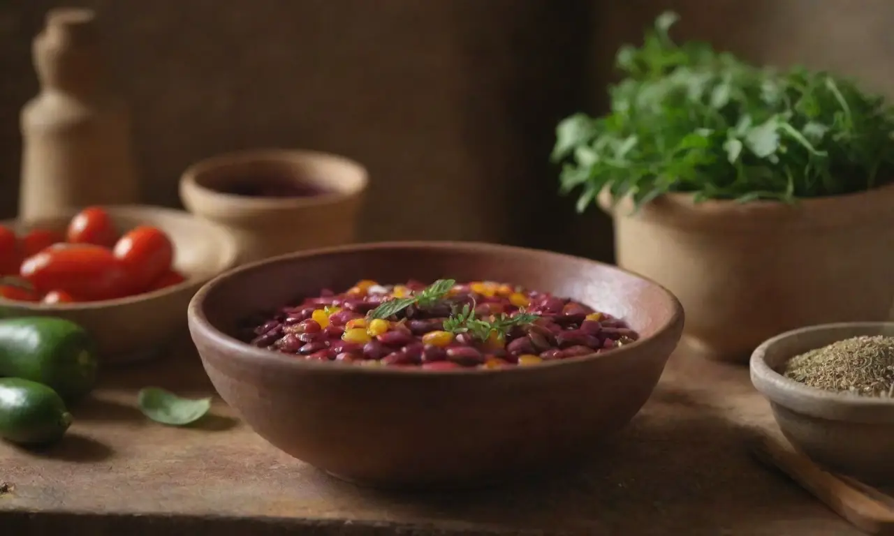 Colores vivos y frescos ingredientes en un entorno rústico