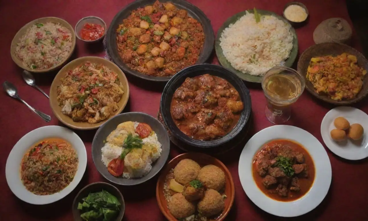 Platos malayos coloridos y exóticos, ideales para reuniones festivas