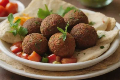 Deliciosas bolas de falafel con hierbas frescas y vegetales