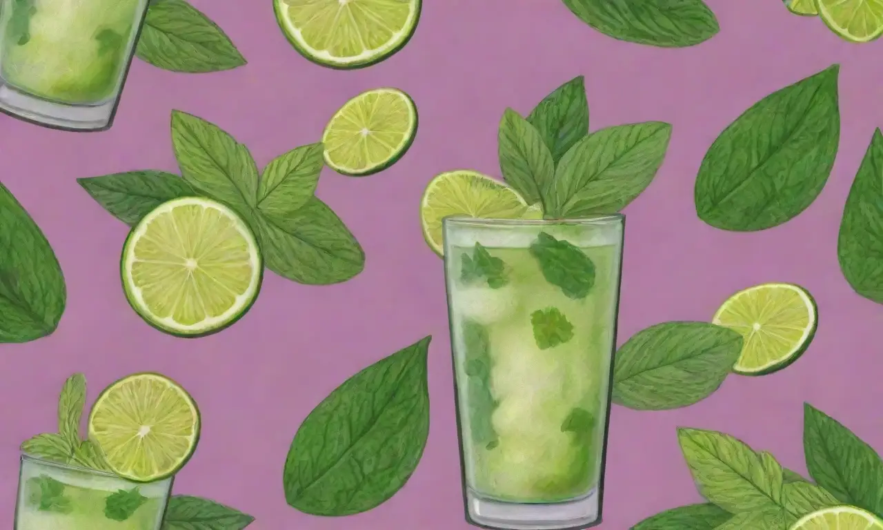 Diseño de wallpaper de mojito con tonos verdes, hojas de menta y ambiente veraniego