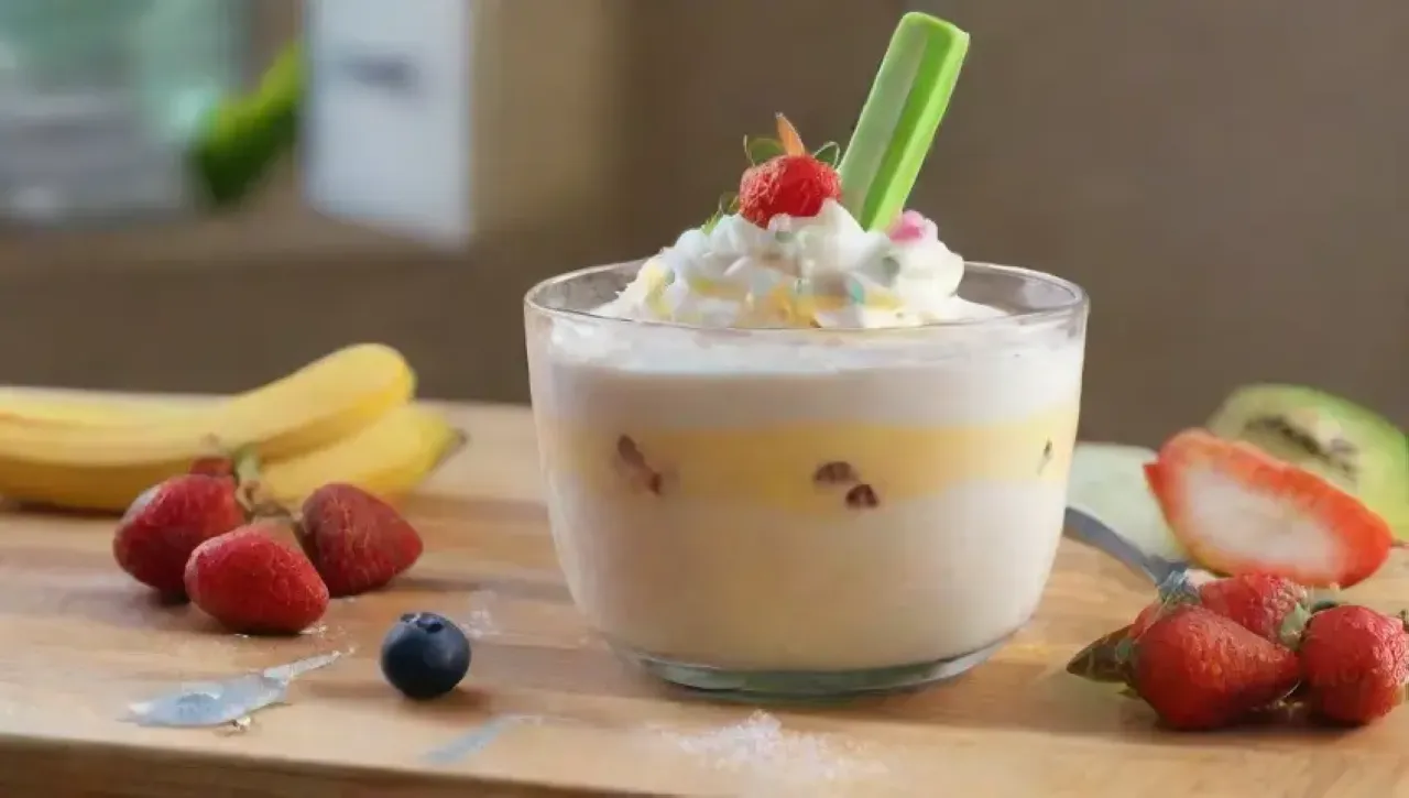 Una alegre cocina veraniega llena de frutas coloridas y un delicioso helado de frutas