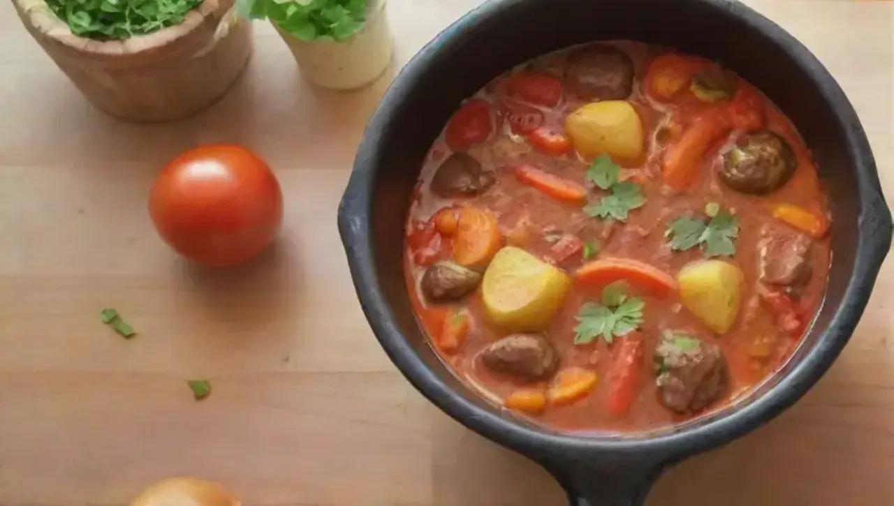 Un guiso reconfortante y colorido, lleno de carne, verduras y especias, listo para compartir en familia