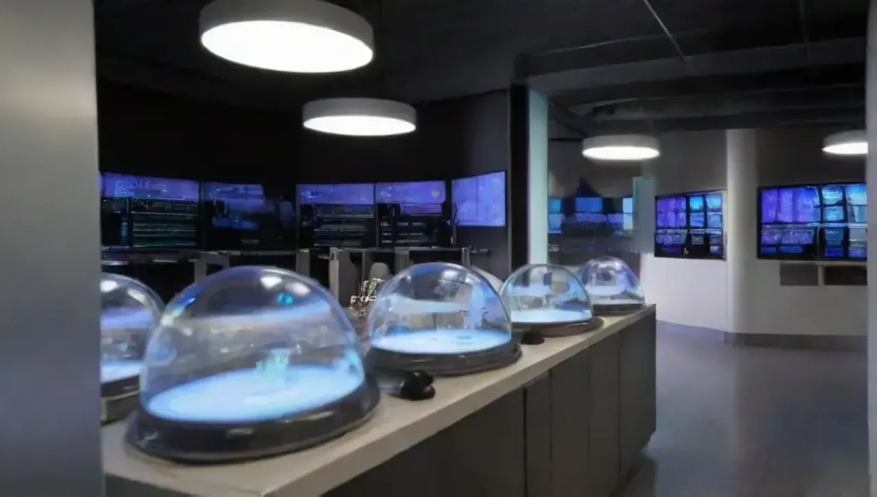Un laboratorio futurista lleno de tecnología avanzada y científicos colaborando en innovaciones