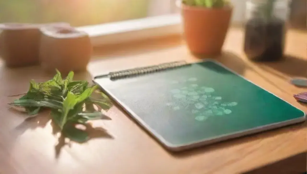 Un ambiente acogedor con luz natural, plantas, suplementos y una taza de té humeante