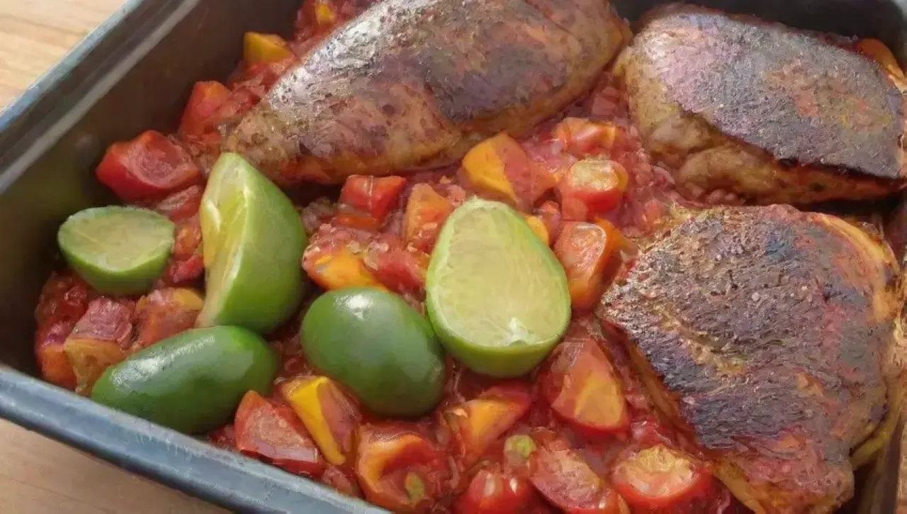 Una colorida y apetitosa escena de cocina con ingredientes frescos y sabores vibrantes