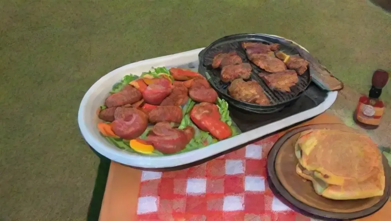 Una barbacoa vibrante con carnes jugosas, especias ricas y un ambiente acogedor