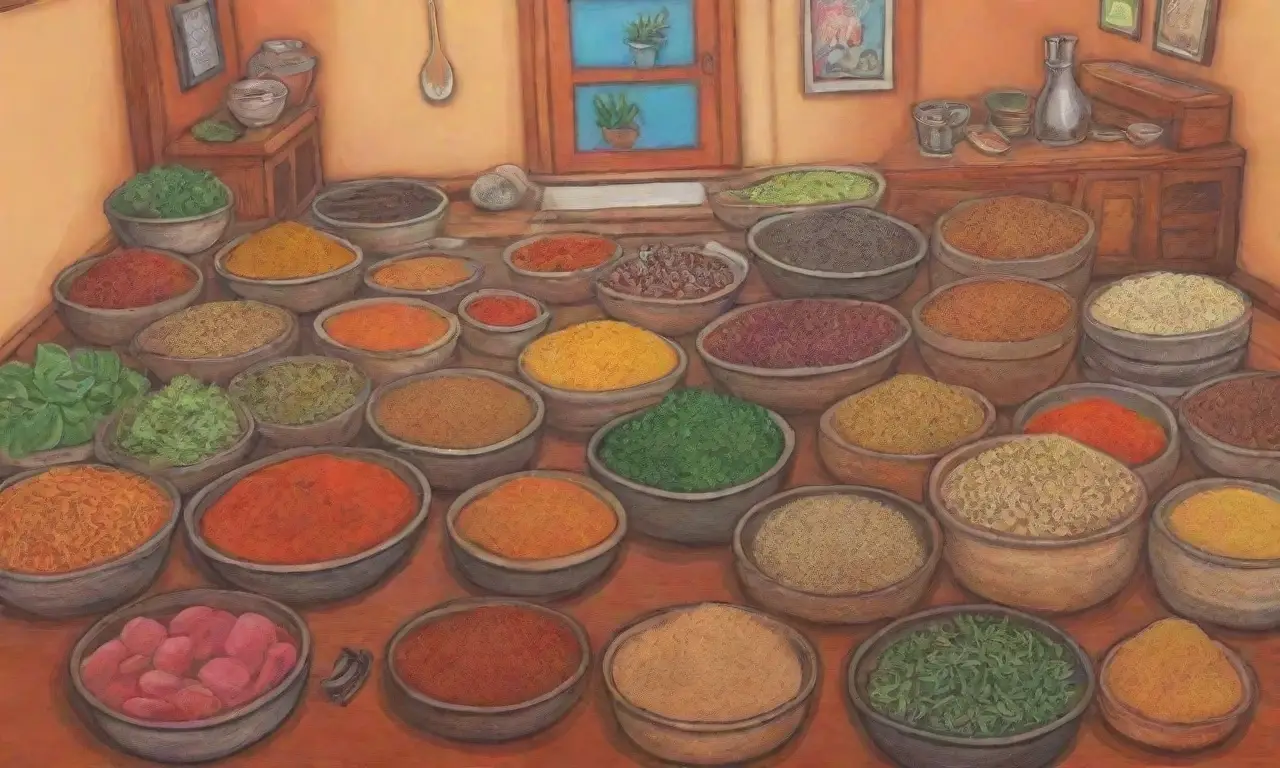 Fondo de cocina asiática con colores vibrantes y fusión de platos pakistaníes