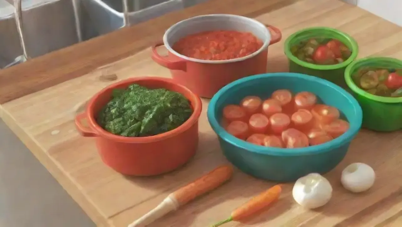 Una cocina vibrante y acogedora llena de frescos ingredientes y aromas deliciosos