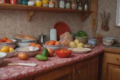 Cocina colorida y funcional con elementos rusos tradicionales