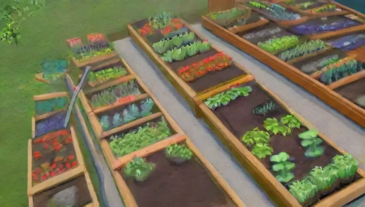 Un vibrante ecosistema urbano lleno de jardines, cultivos, comunidad y sostenibilidad