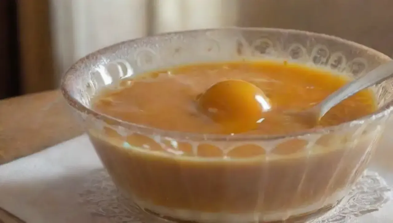 Un flan de vainilla con caramelo brilla bajo la luz, listo para ser degustado