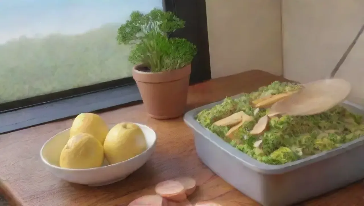 Una cocina vibrante y acogedora, llena de ingredientes frescos y aromas deliciosos