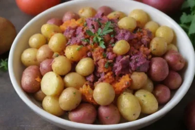 Papas coloridas con aderezos
