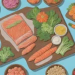Ingredientes coloridos y frescos con guías creativas para sushi