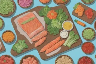Ingredientes coloridos y frescos con guías creativas para sushi
