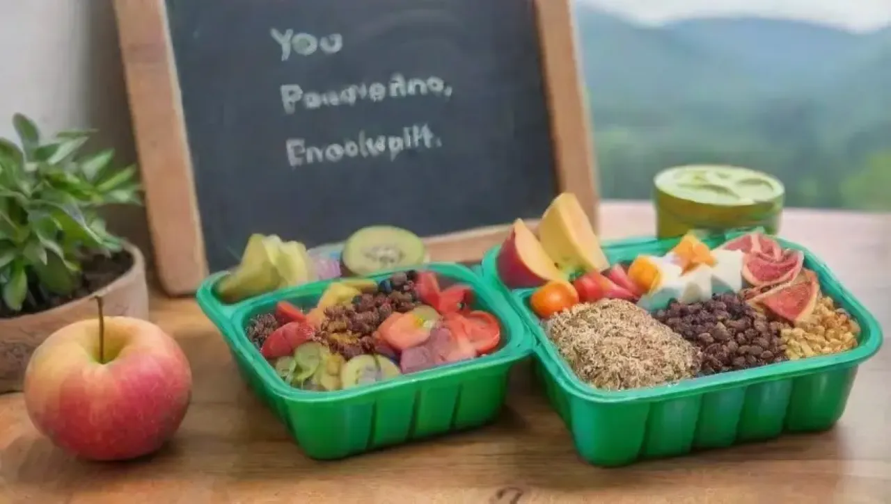 Un estilo de vida saludable y activo con comida vegana y ejercicio en un entorno vibrante