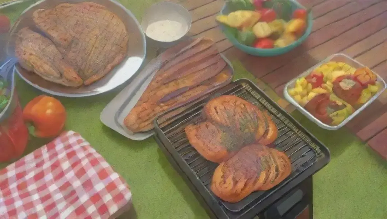 Una alegre barbacoa de verano con pavo a la parrilla, risas familiares y deliciosos acompañamientos