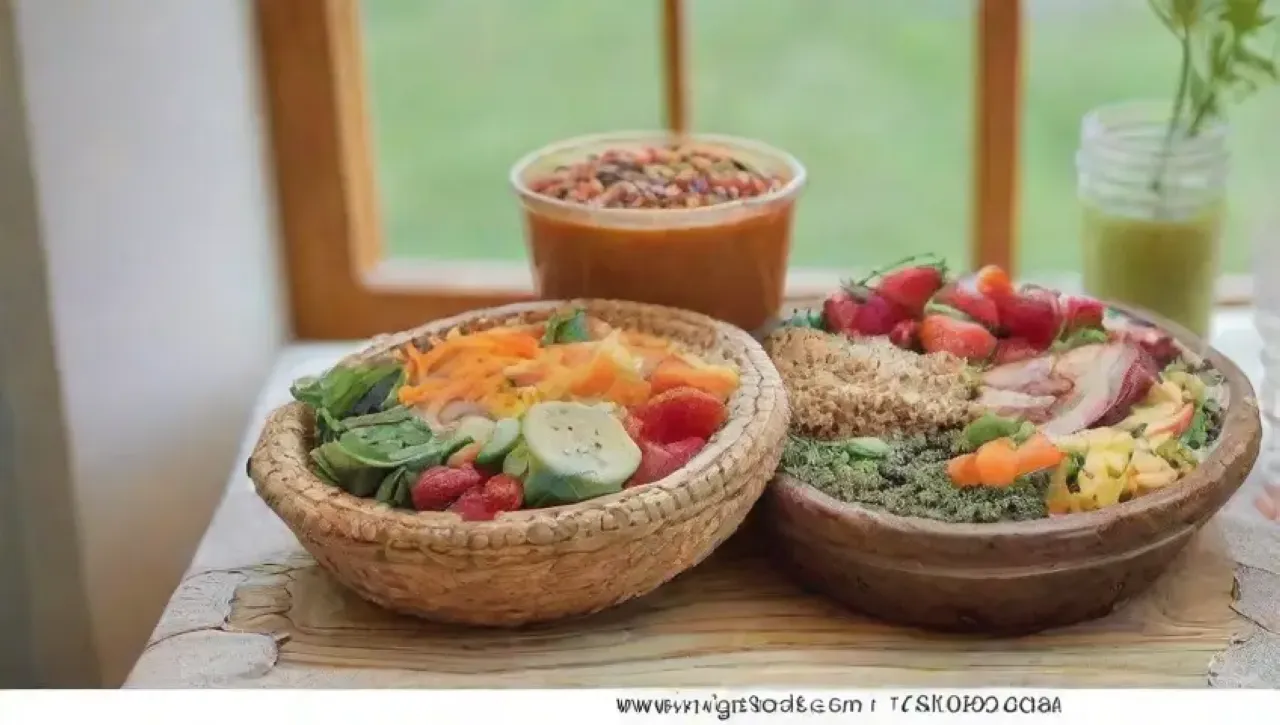 Una cocina alegre y colorida llena de alimentos frescos y saludables