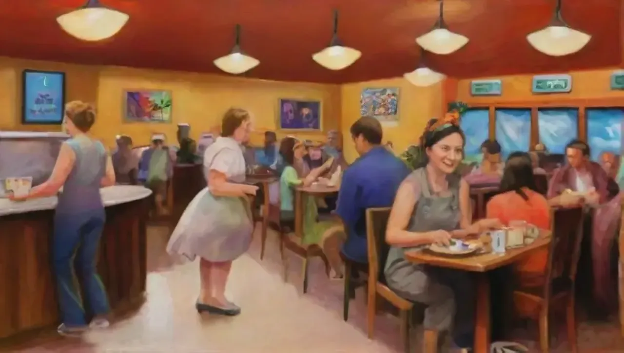 Restaurante acogedor con ambiente vibrante, comida deliciosa y servicio atento