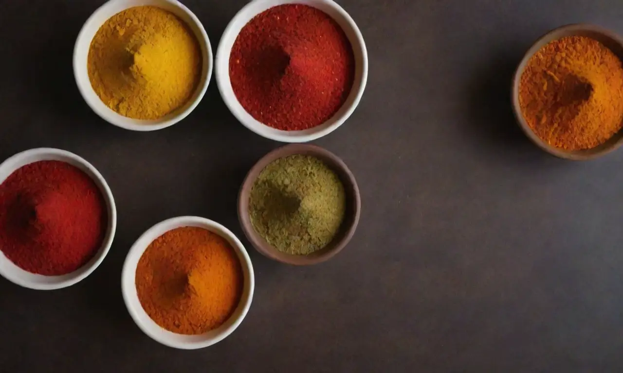 Especias coloridas y fusión de arte culinario