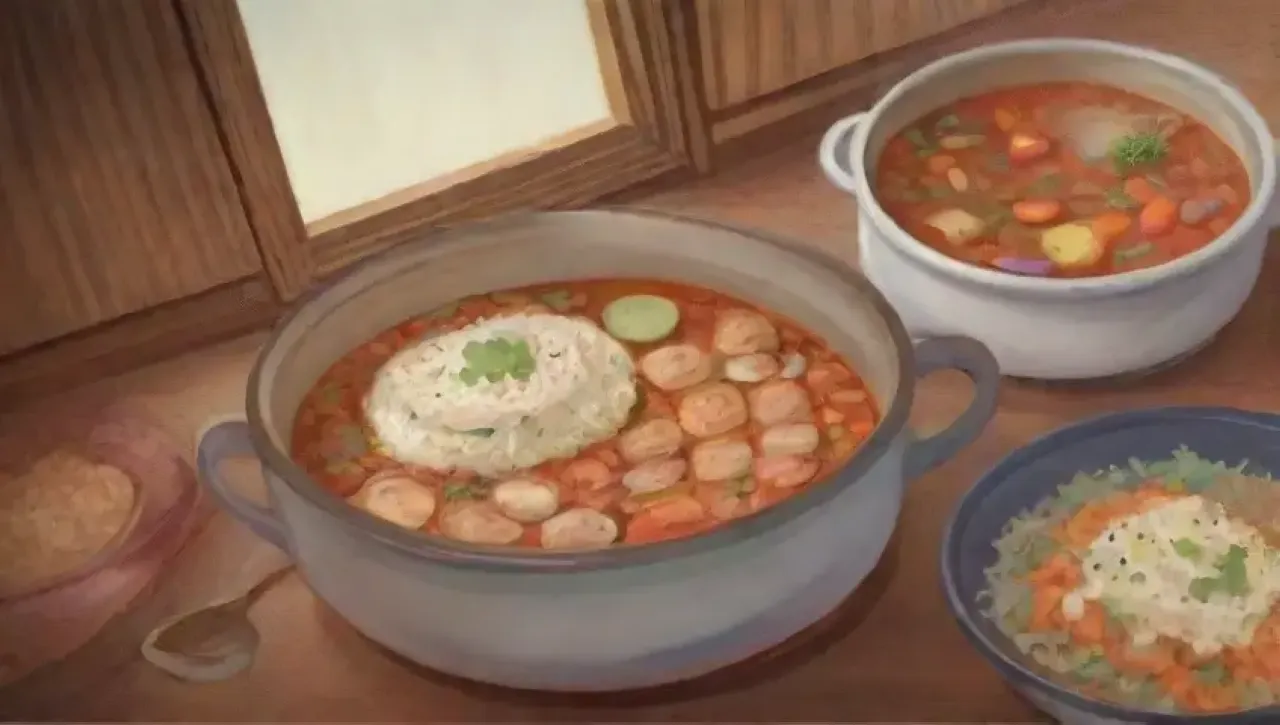 Una familia se reúne en una cocina acogedora, disfrutando de una comida deliciosa y llena de amor