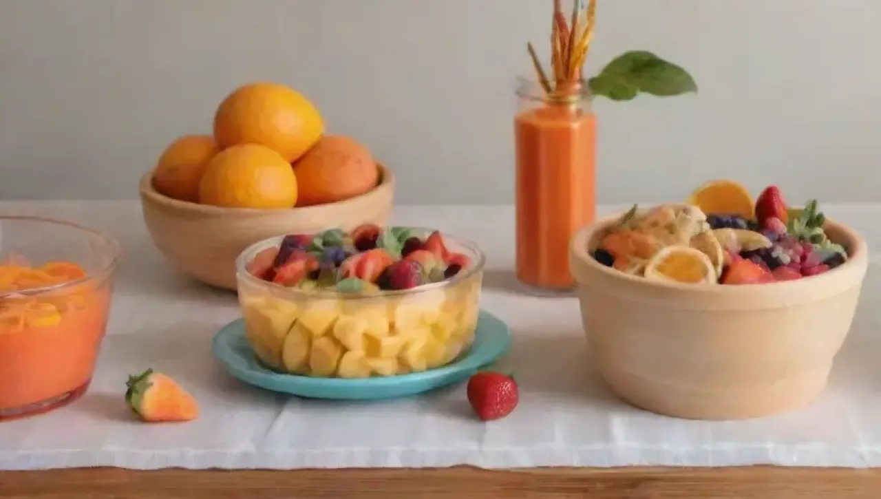 Una colorida y vibrante mesa de snacks saludables en un ambiente acogedor