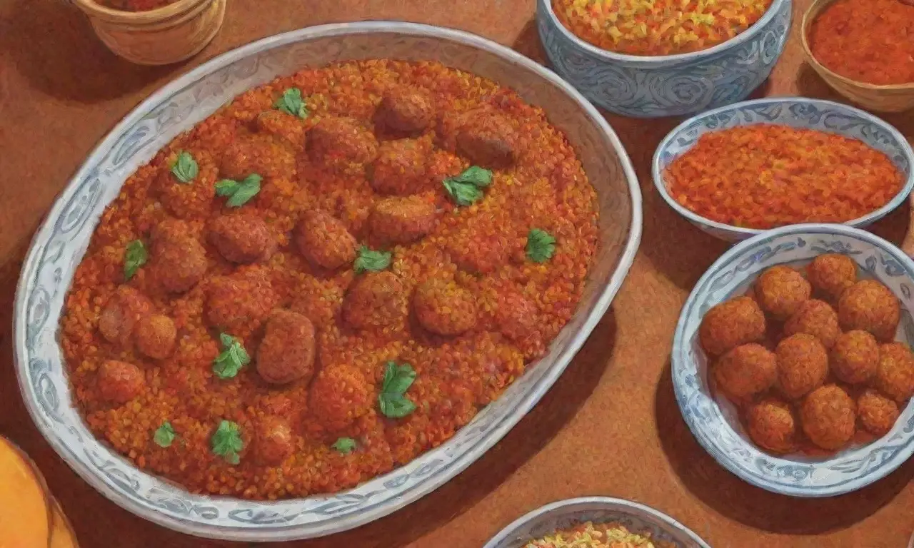 Colores vibrantes y patrones nigerianos en un lujoso banquete de Jollof rice