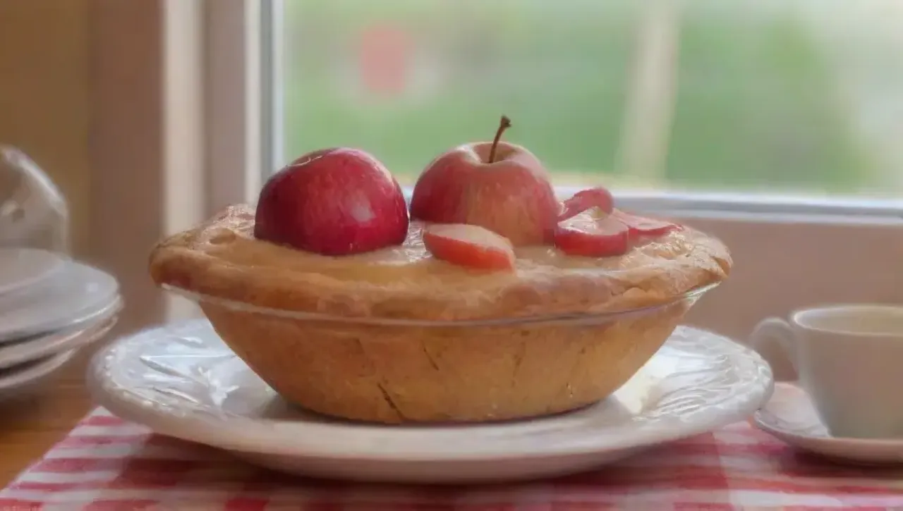 Un pastel de manzana casero en un ambiente acogedor y nostálgico