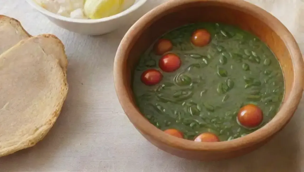 Una acogedora cocina con sopa humeante, verduras frescas y un ambiente cálido