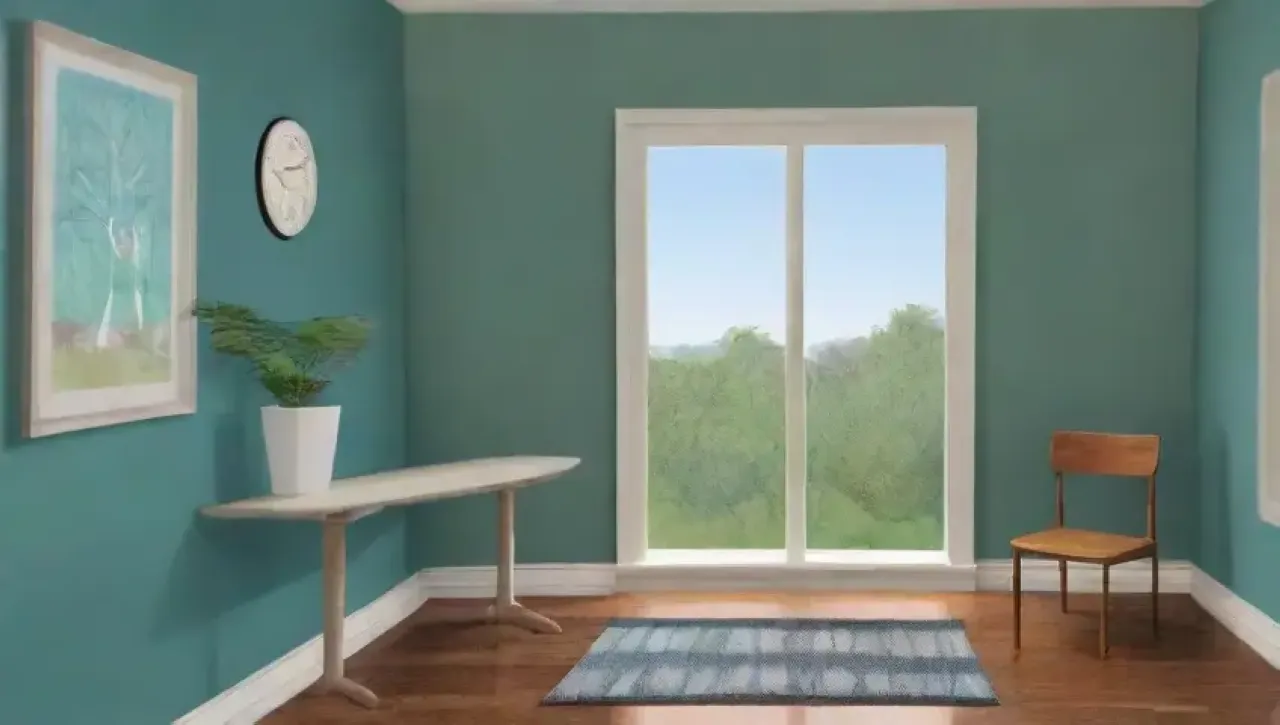 Una habitación serena con luz natural, un tapete de yoga, y un ambiente tranquilo que invita a la meditación