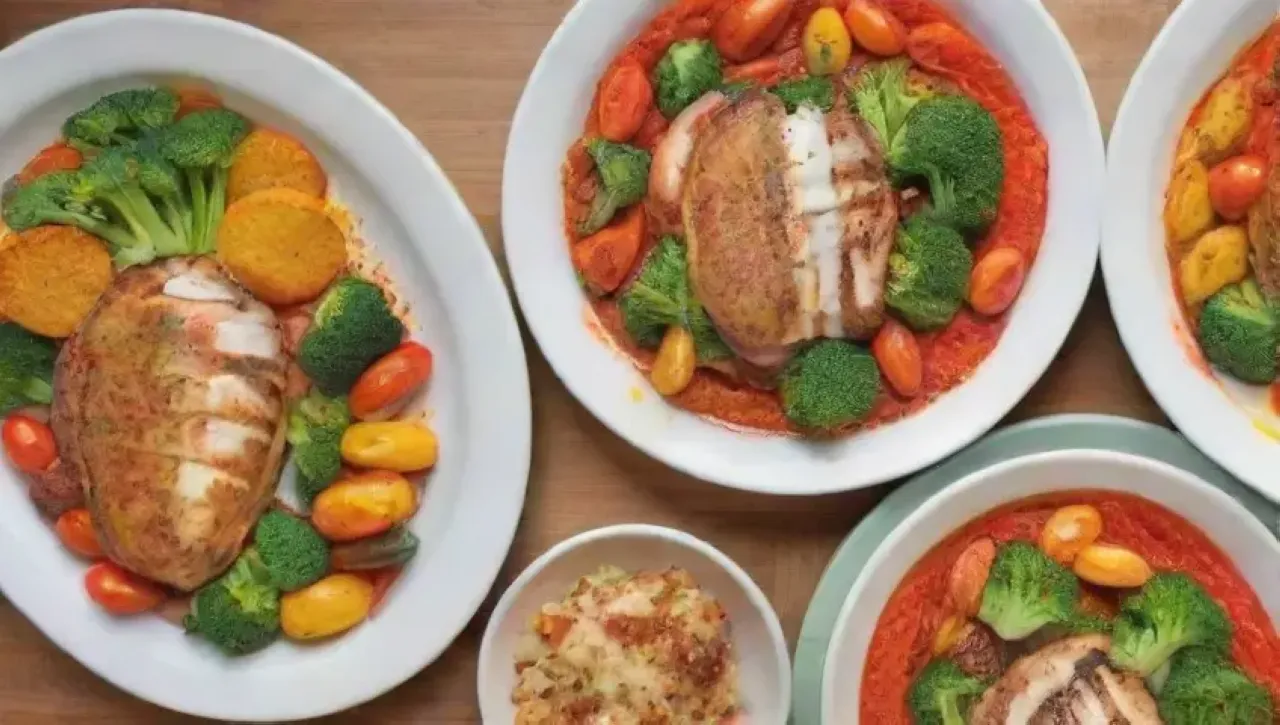 Una cena vibrante y acogedora con platos coloridos y aromas deliciosos
